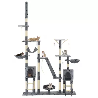 Ansamblu pisici cu funie sisal, 230-250cm, imprimeu lăbuțe, gri