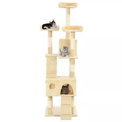 Ansamblu pisici cu stâlpi din funie de sisal, 170 cm, bej