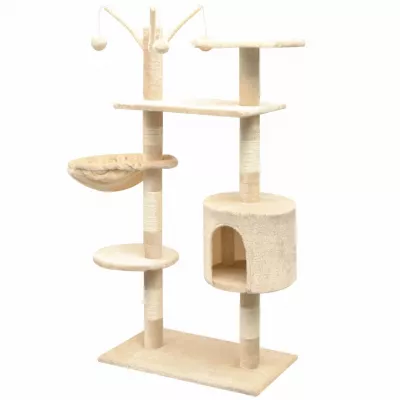 Ansamblu pisici, stâlpi cu funie de sisal, 125 cm, bej