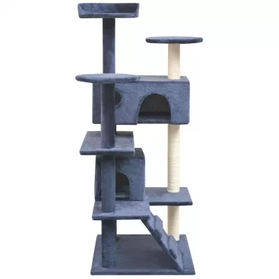 Ansamblu pisici, stâlpi cu funie sisal, 125 cm, albastru inchis