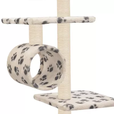 Ansamblu pisici, stâlpi funie sisal 260 cm imprimeu lăbuțe bej