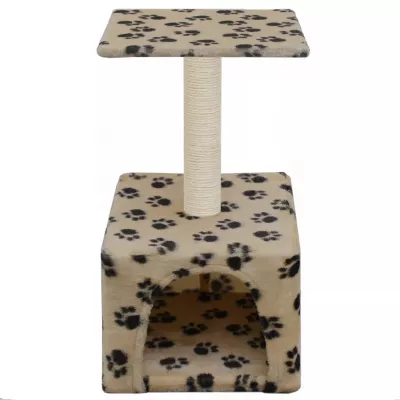 Ansamblu pisici, stâlpi funie sisal 55 cm, imprimeu lăbuțe, bej