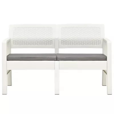 Bancă de grădină cu 2 locuri cu perne, alb, 120 cm, plastic