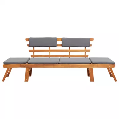 Bancă de grădină cu perne 2-in-1, 190 cm, lemn masiv de acacia