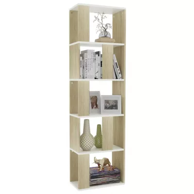 Bibliotecă/Separator cameră alb&stejar Sonoma 45x24x159cm PAL