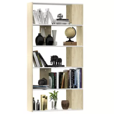 Bibliotecă/Separator cameră alb & stejar Sonoma 80x24x159cm PAL