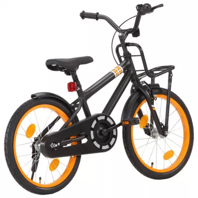Bicicletă copii cu suport frontal, negru și portocaliu, 18 inci