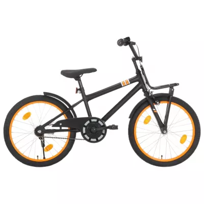 Bicicletă copii cu suport frontal, negru și portocaliu, 20 inci
