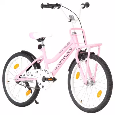 Bicicletă de copii cu suport frontal, roz și negru, 20 inci