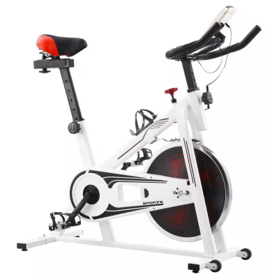Bicicletă fitness, centrifugă, cu senzori puls, alb și roșu