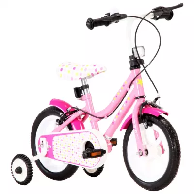 Bicicletă pentru copii, alb și roz, 12 inci