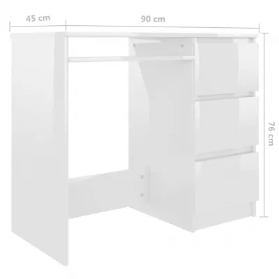 Birou, alb extralucios, 90 x 45 x 76 cm, PAL