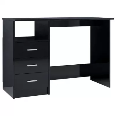 Birou cu sertare, negru foarte lucios, 110 x 50 x 76 cm, PAL