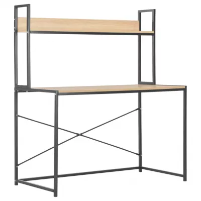 Birou de calculator, negru și stejar, 120 x 60 x 138 cm