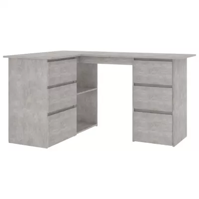 Birou de colț, gri beton, 145 x 100 x 76 cm, PAL