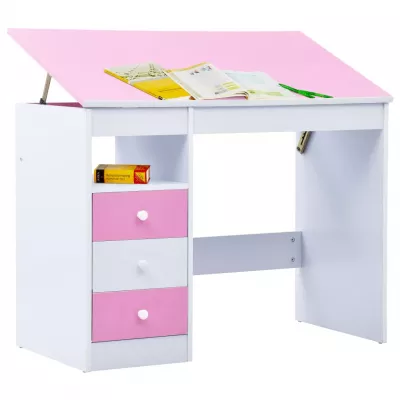 Birou de studiu & desenat pentru copii rabatabil, roz și alb