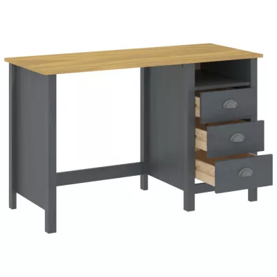 Birou Hill Range cu 3 sertare, gri, 120x50x74 cm, lemn de pin