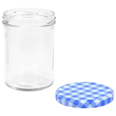 Borcane de sticlă pentru gem capac alb & albastru 96 buc. 400ml