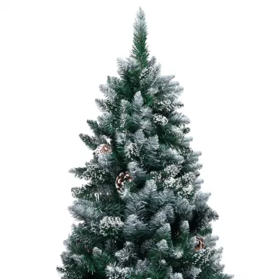 Brad de Crăciun artificial cu conuri și zăpadă albă, 150 cm