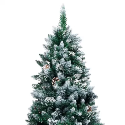 Brad de Crăciun artificial cu conuri brad și zăpadă albă 210 cm