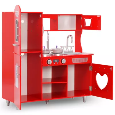 Bucătărie de jucărie pentru copii, roșu, 84 x 31 x 89 cm, MDF