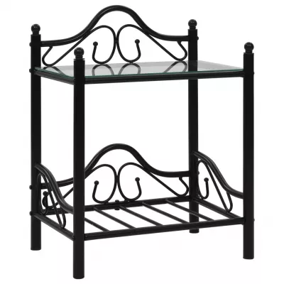 Cadru de pat cu 2 noptiere, negru, 140 x 200 cm, metal