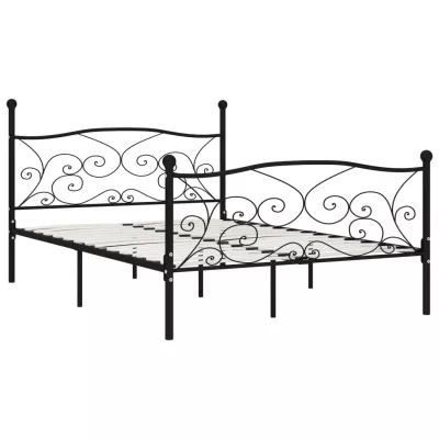 Cadru de pat cu bază din șipci, negru, 160 x 200 cm, metal