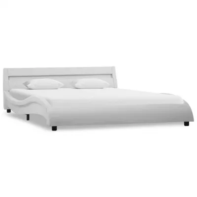 Cadru de pat cu LED, alb, 140 x 200 cm, piele ecologică