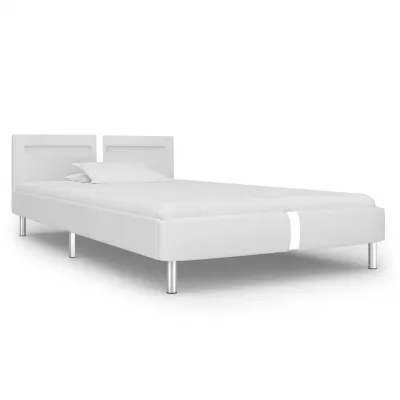 Cadru de pat cu LED, alb, 90 x 200 cm, piele artificială