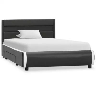 Cadru de pat cu LED, antracit, 90 x 200 cm, piele ecologică