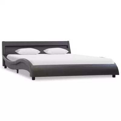 Cadru de pat cu LED, gri, 160 x 200 cm, piele ecologică