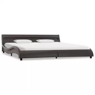 Cadru de pat cu LED, gri, 180 x 200 cm, piele ecologică