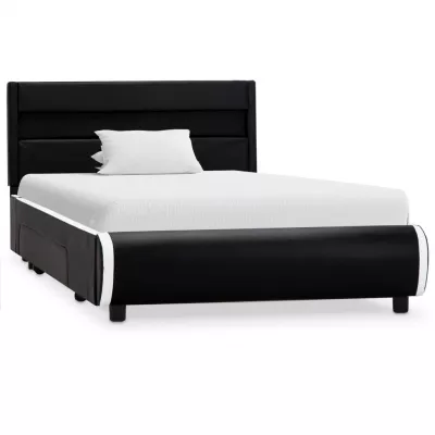 Cadru de pat cu LED, negru, 100 x 200 cm, piele ecologică