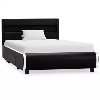Cadru de pat cu LED, negru, 90 x 200 cm, piele ecologică