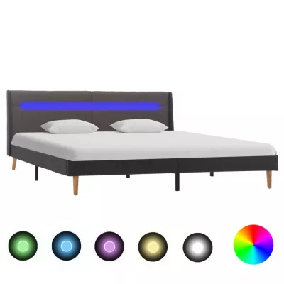 Cadru de pat cu LED-uri, gri, 140 x 200 cm, material textil