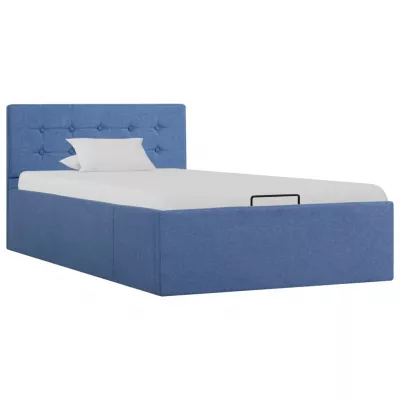 Cadru de pat hidraulic cu ladă, albastru, 100 x 200 cm, textil