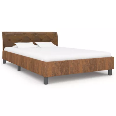 Cadru de pat, maro, 140 x 200 cm, piele intoarsă ecologică
