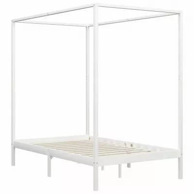Cadru pat cu baldachin, alb, 140 x 200 cm, lemn masiv de pin