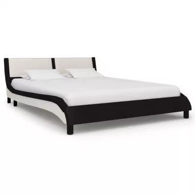 Cadru pat cu LED, negru și alb, 140 x 200 cm, piele ecologică