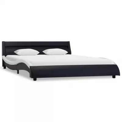 Cadru pat cu LED, negru și alb, 180 x 200 cm, piele ecologică