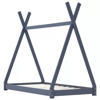 Cadru pat de copii, gri, 70 x 140 cm, lemn masiv de pin