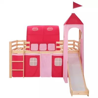 Cadru pat etajat copii cu tobogan &amp; scară 208x230 cm lemn pin