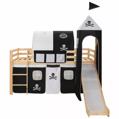 Cadru pat etajat copii cu tobogan &amp; scară 97x208cm lemn de pin