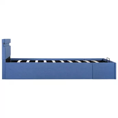 Cadru pat hidraulic ladă cu LED, albastru, 90 x 200 cm, textil