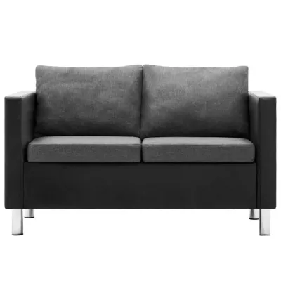 Canapea cu 2 locuri, piele ecologică, negru și gri deschis