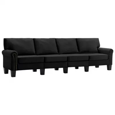 Canapea cu 4 locuri, negru, material textil