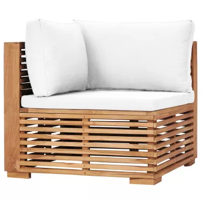 Canapea de grădină de colț cu perne crem, lemn masiv de tec