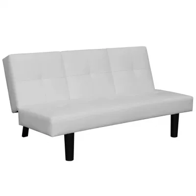 Canapea extensibilă cu masă rabatabilă, piele artificială, alb
