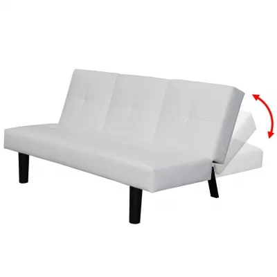 Canapea extensibilă cu masă rabatabilă, piele artificială, alb