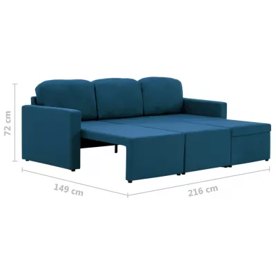 Canapea extensibilă modulară cu 3 locuri, albastru, textil